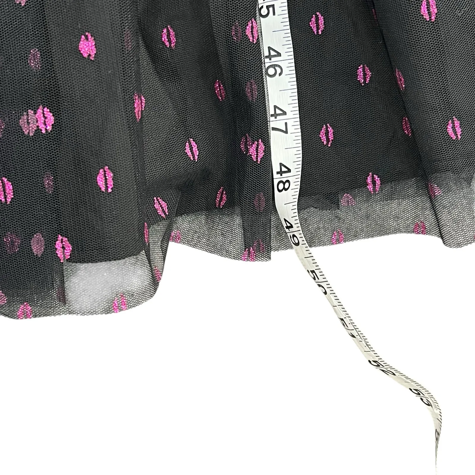 Betsey Johnson Corset Midi Dress 8 Black Lip Print Tulle Mesh Whimsical Romantic - Image 11