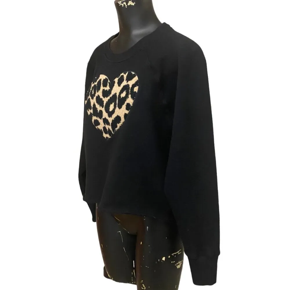 Sundry Leopard Chantilly Heart Patch Sweatshirt in Black Size 2/Medium - Image 4