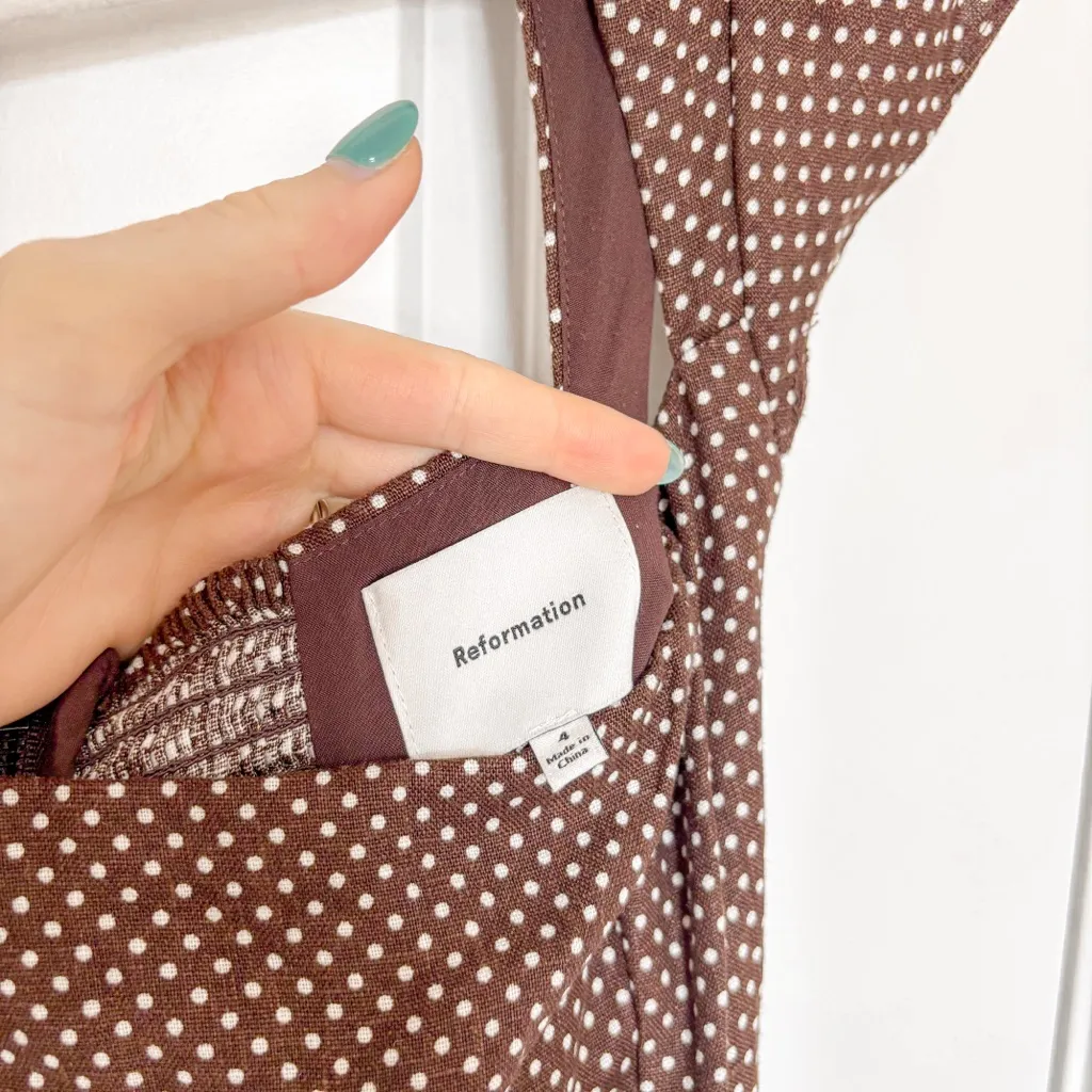 Reformation Oaklyn Cap Sleeve Linen Mini Dress Chocolate Chip - Image 3