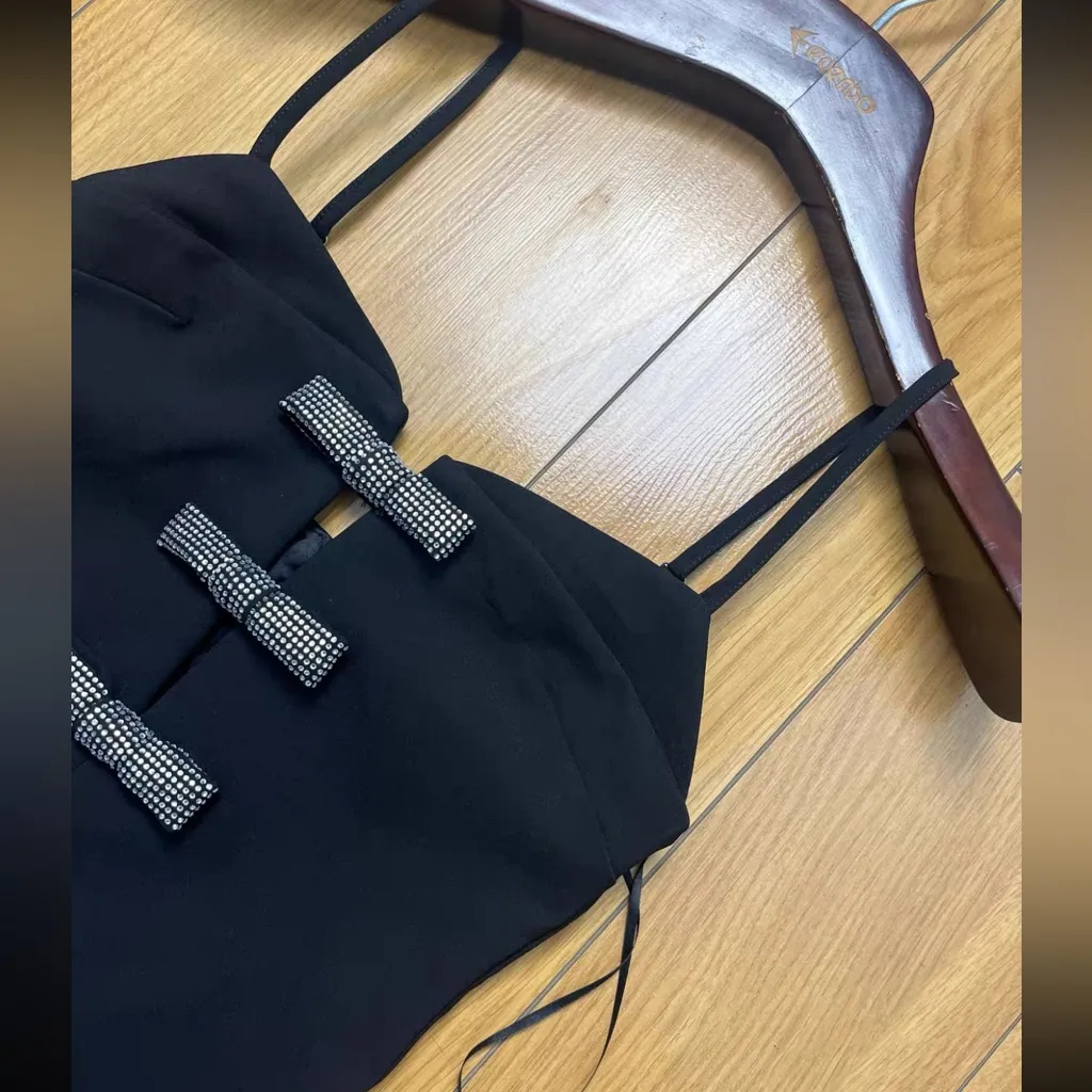 Zara S Black Silver Sparkly Bow Mini Dress NWT Small - Image 5