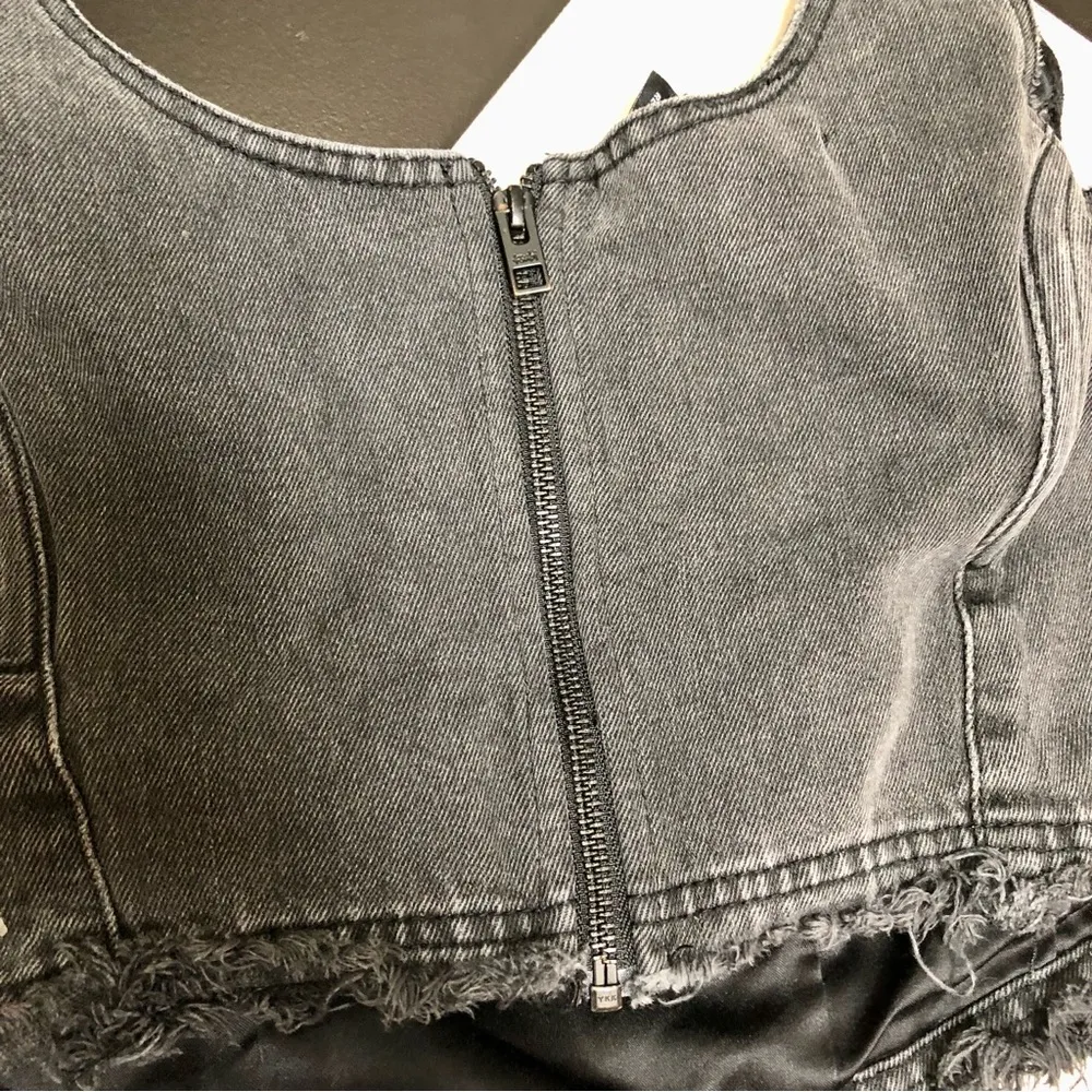Crimez Corset X Rated Crop Top Washed Denim Black Dark Grey Coquette sz L - Image 10