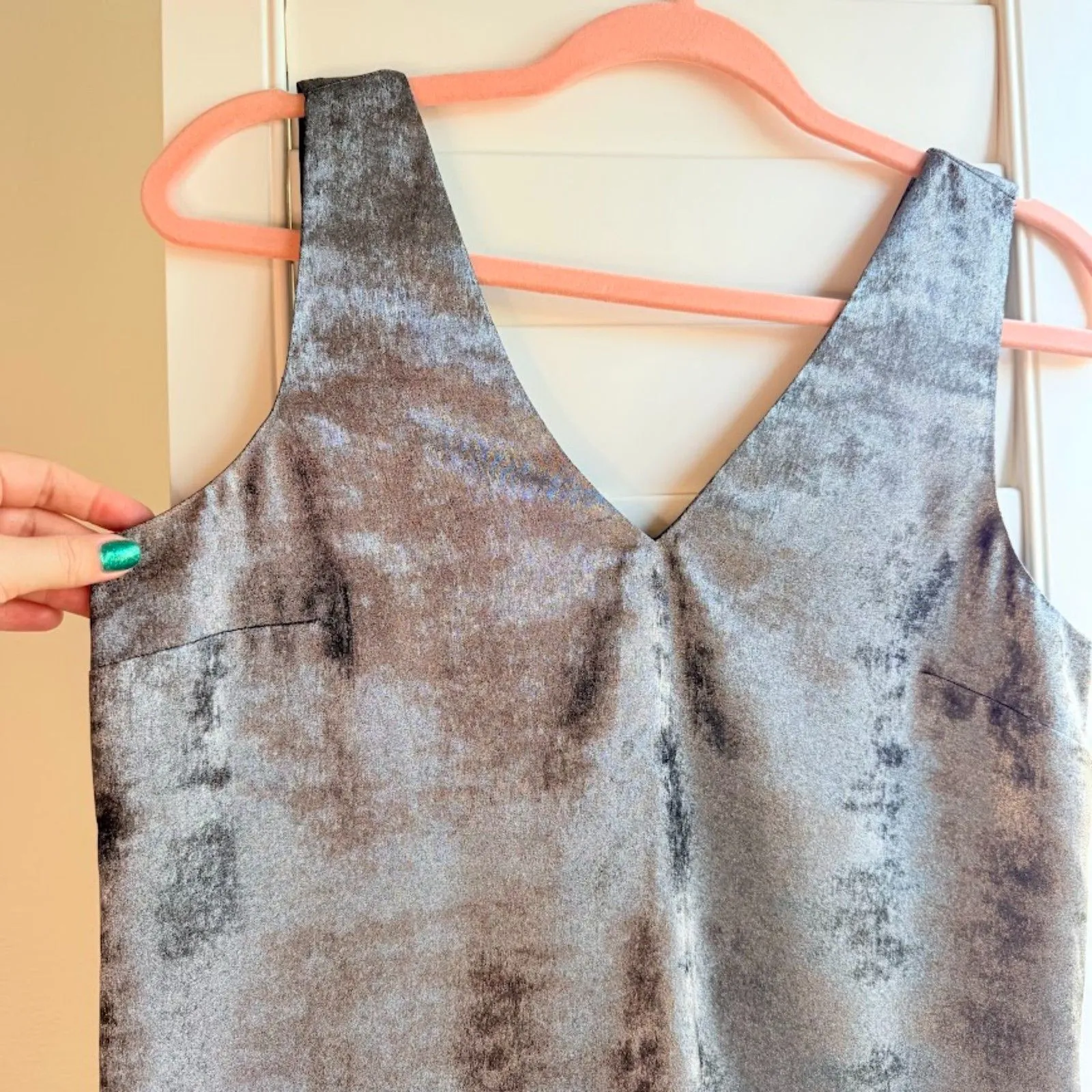 Brochu Walker The Oda Tank Double V Neck Top in Metallic Silver & Black size XS - Image 8