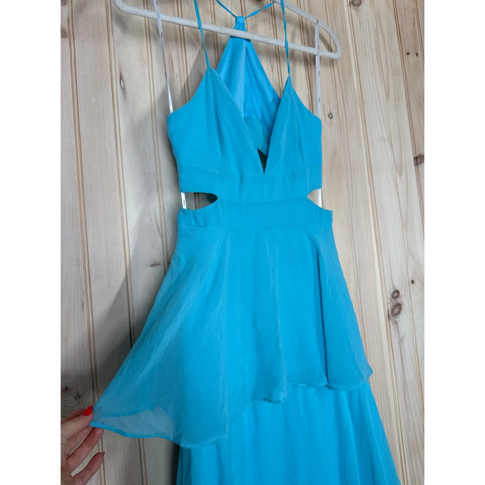 NWT Lulus Tier and Now Blue Tie-Back Tiered Maxi Dress Dance Gala Wedding Sz S - Image 4