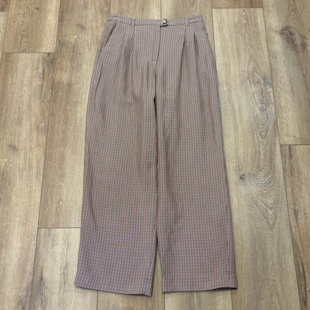 🌟ROUJE🌟 PARIS HOUNDSTOOTH WIDE LEG MENSWEAR TROUSER PANT BROWN / REDSZ 36 - Image 2