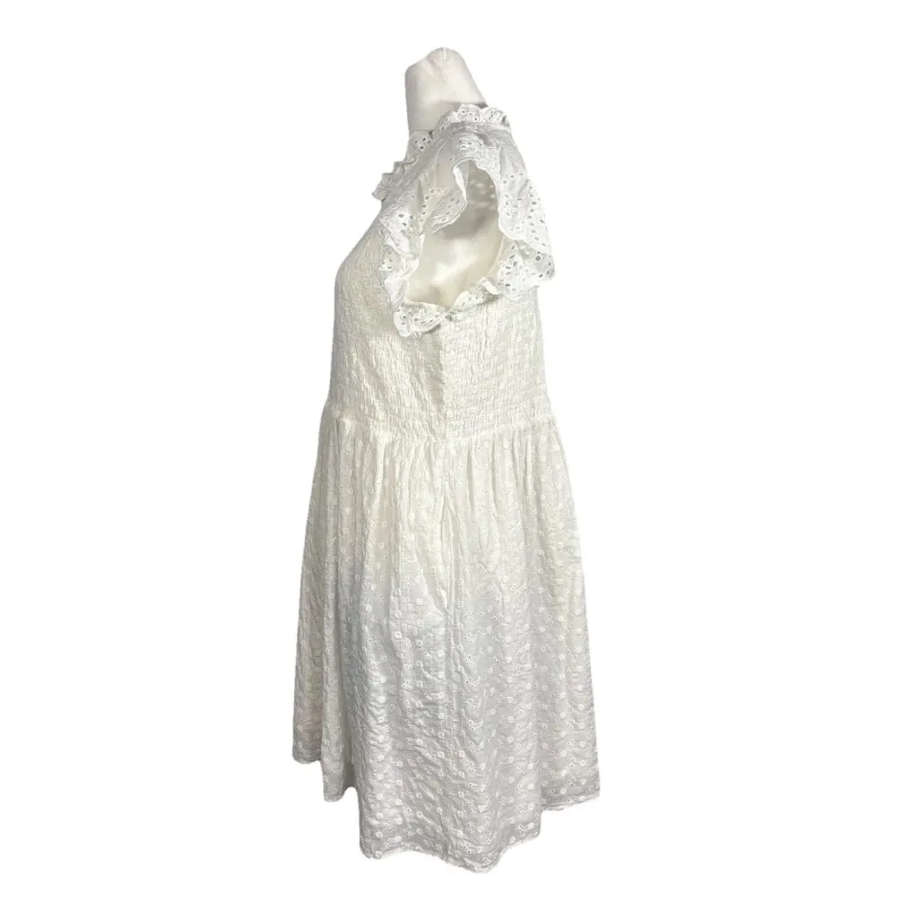 Time and Tru Womens Ruffle Eyelet Dress with Flutter Sleeves Vivid White Size XL - Image 5