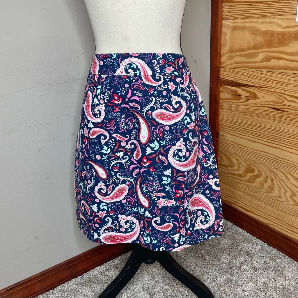 Talbots Paisley Watercolor Canvas A-Line Skirt Multicolor Navy Blue 12 Preppy - Image 3