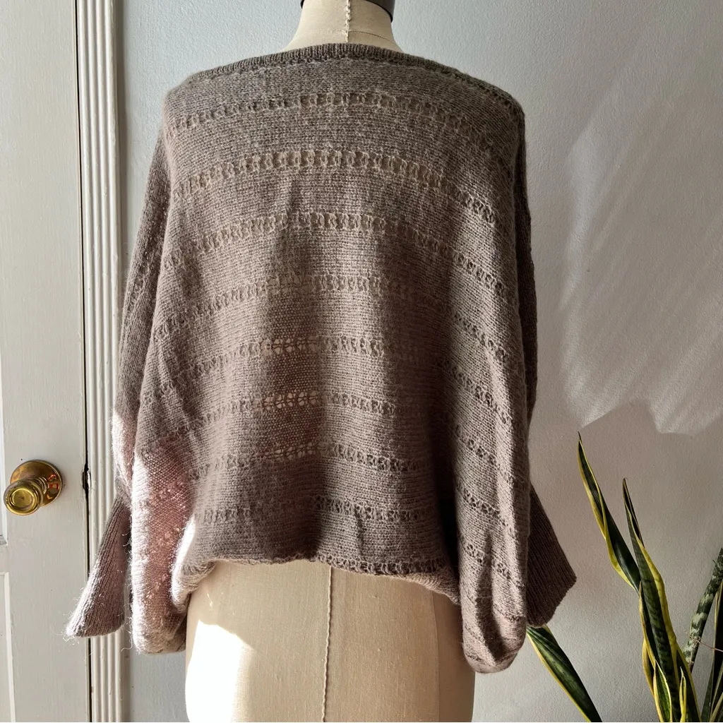 Love Stitch• Batwing Long Cuff Pointelle Sweater•Size Small Brown - Image 5