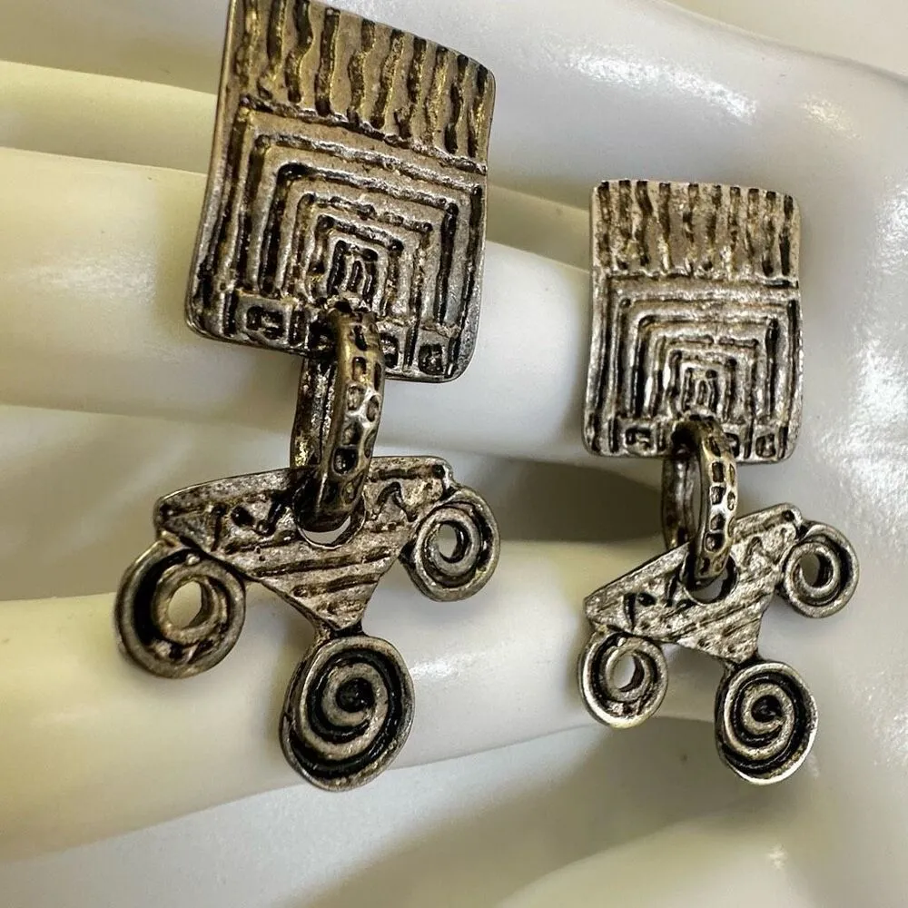 Chico’s  vintage silver tone geometric post drop earrings - Image 7