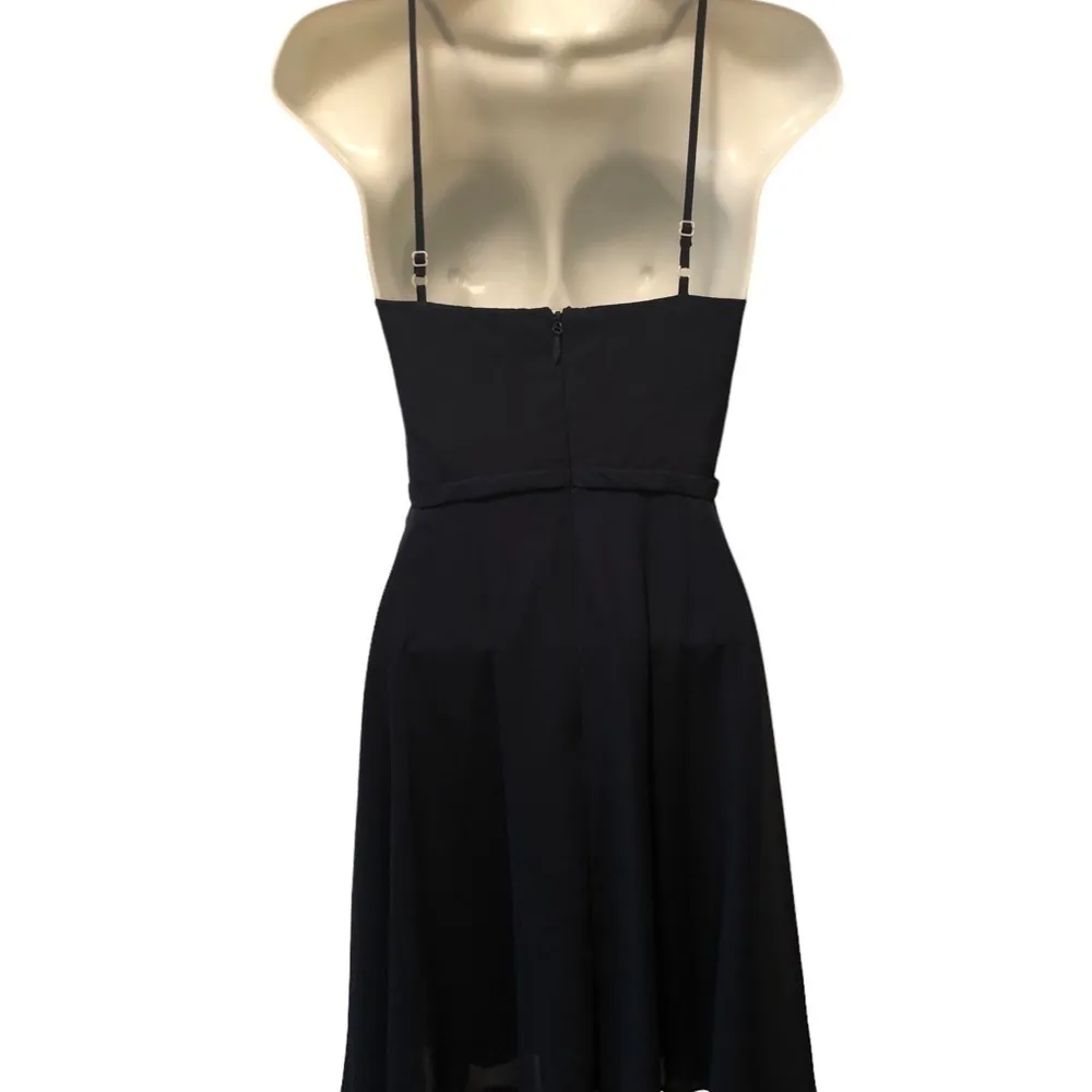 Azazie Alayna Short Bridesmaid A Line Dress Navy Sz J12  High Neck Sheer Chiffon - Image 8