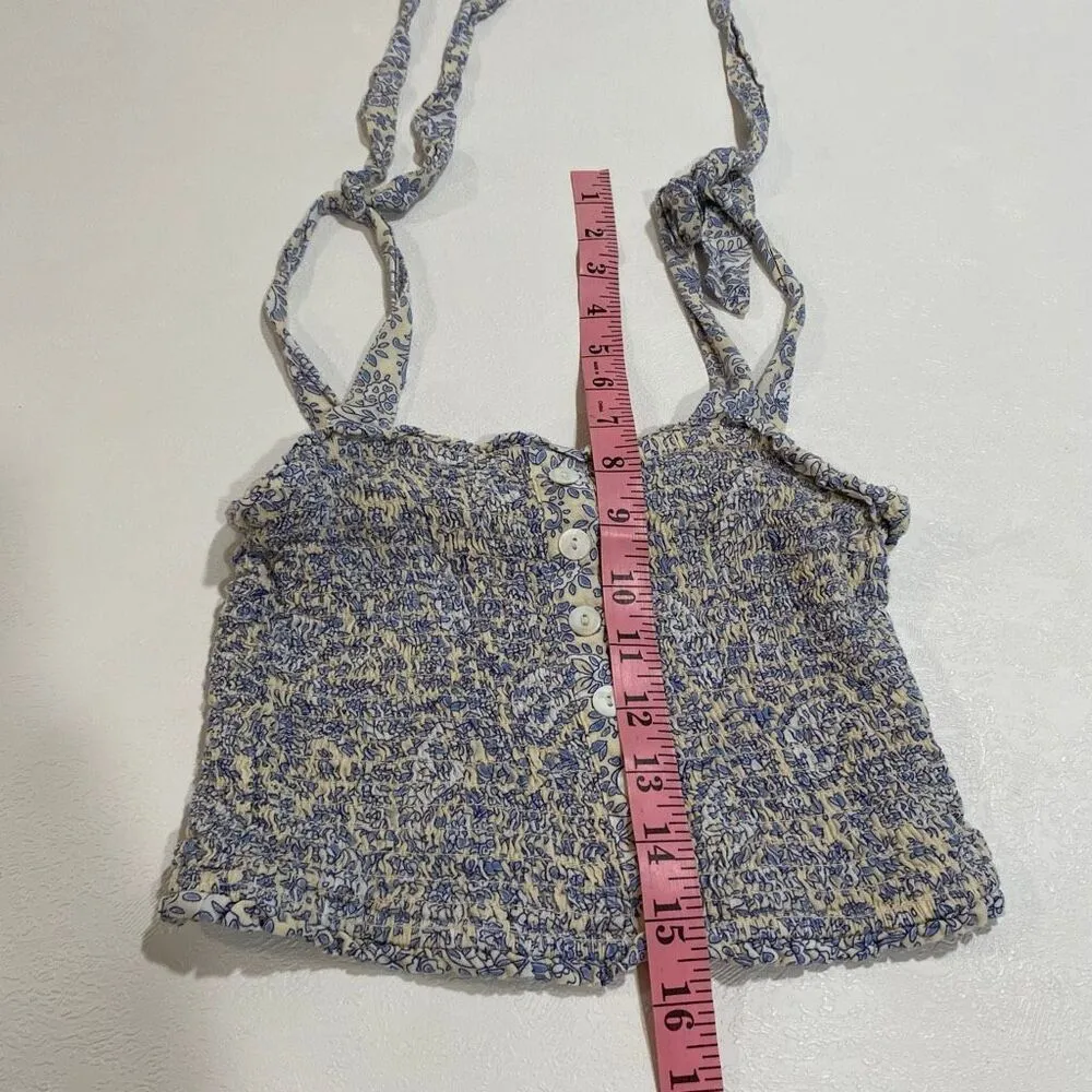 Arizona Jean Co Blue Floral Smocked Button Front Crop Tank Top Women’s Small - Image 6