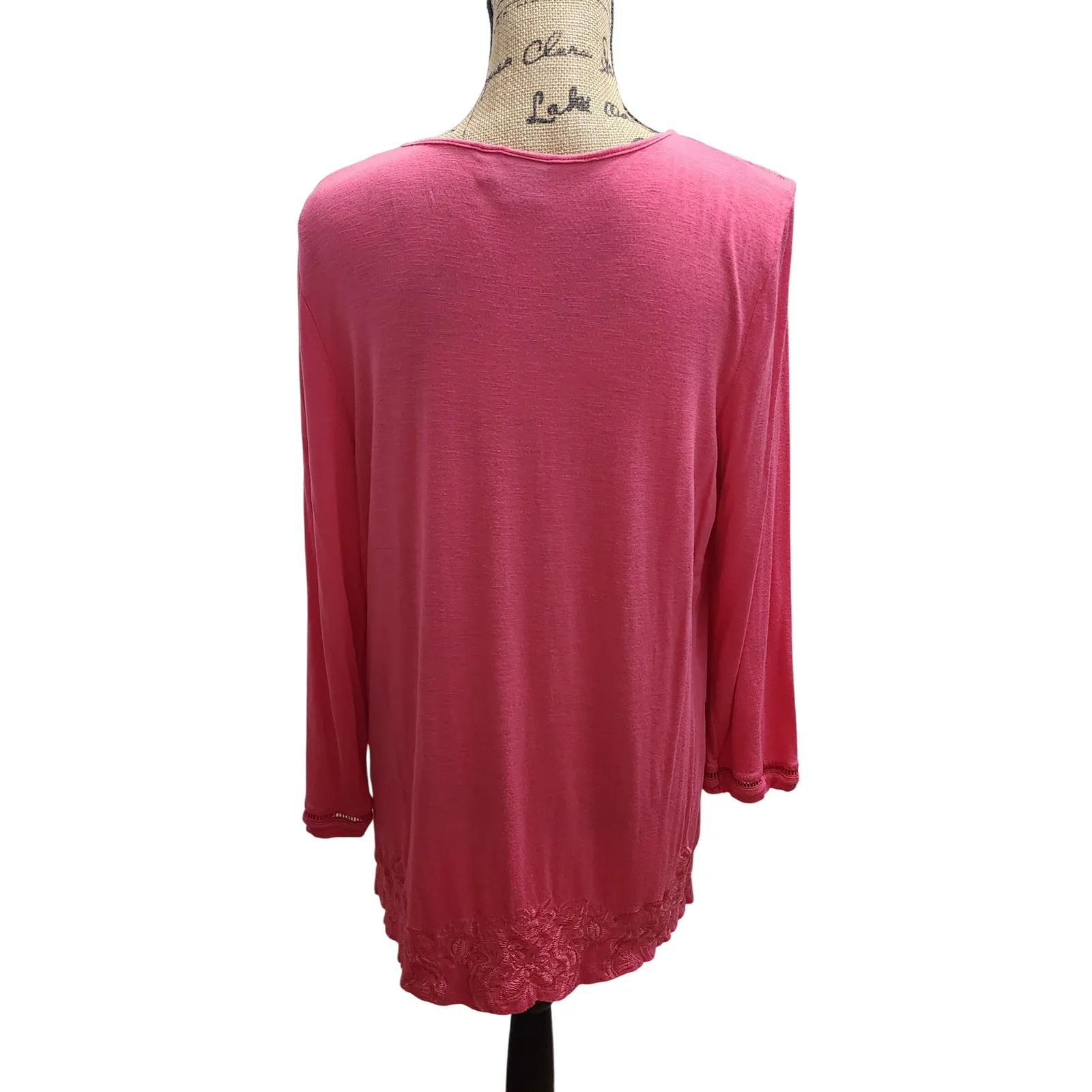 Rafaella Women's L/G Pink Embroidered Tunic Top Blouse Long‎ Sleeve Casual - Image 3