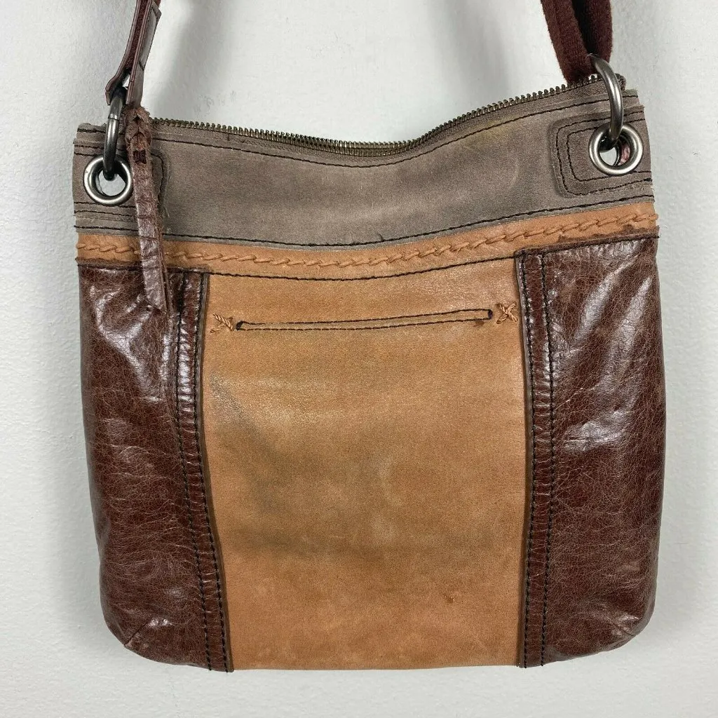 The SAK Crossbody Bag Brown Leather Suede Adjustable Strap Buckle Pockets Zip Up - Image 5