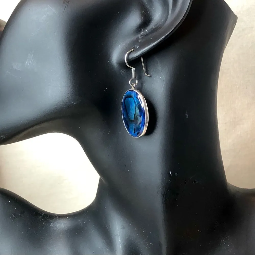 CHARLES ALBERT Fine Sterling Silver Blue Abalone Cabochon French Wire Earrings - Image 2