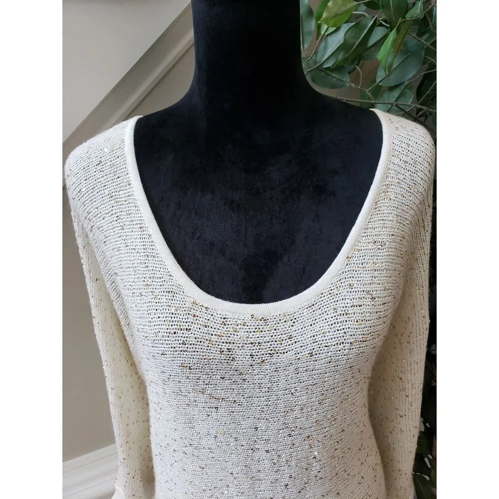 Ashley Stewart Tunic Sweater Women 18/20 White Sequin Open Knit Scoop Neck - Image 10