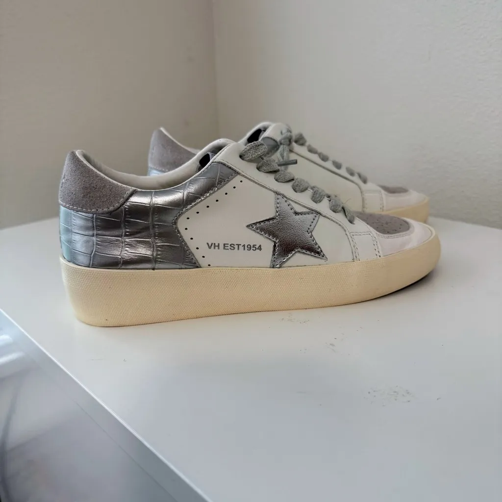 Vintage Havana Kenna Croc Embossed Leather Sneaker White/Silver/Gray 6 - Image 10