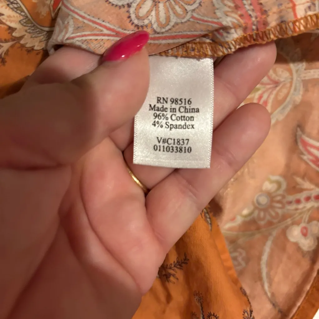 Coldwater Creek Size XL Womens orange Paisley Cotton Blend‎ Button Up Shirt - Image 6