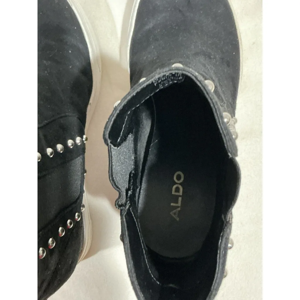 Womans Aldo 6.5 M Black Suede With Studs Pull on Ankle Sneakers - Image 7