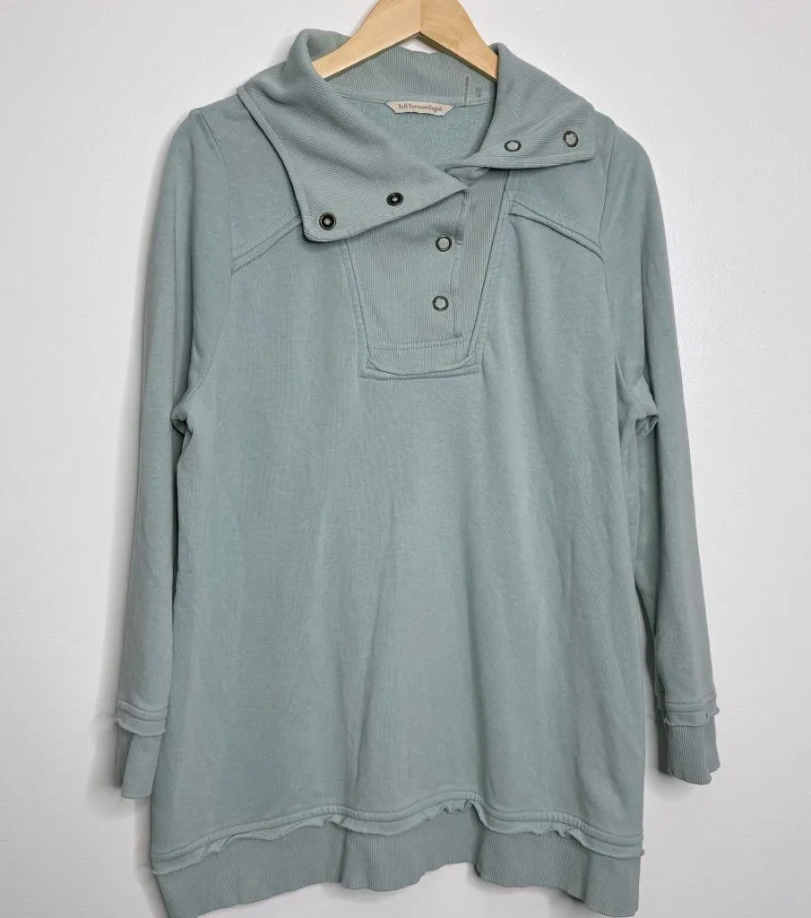 Soft Surroundings Snap Funnel Neck TunicSweatshirt Green Lounge Comfort XLP - Image 1