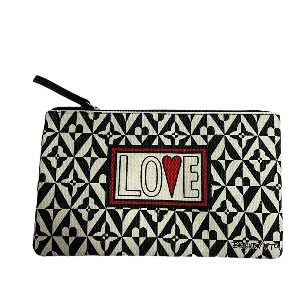 Brighton Love Cotton Canvas Cosmetic Pouch Makeup Bag Black White Heart - Image 2