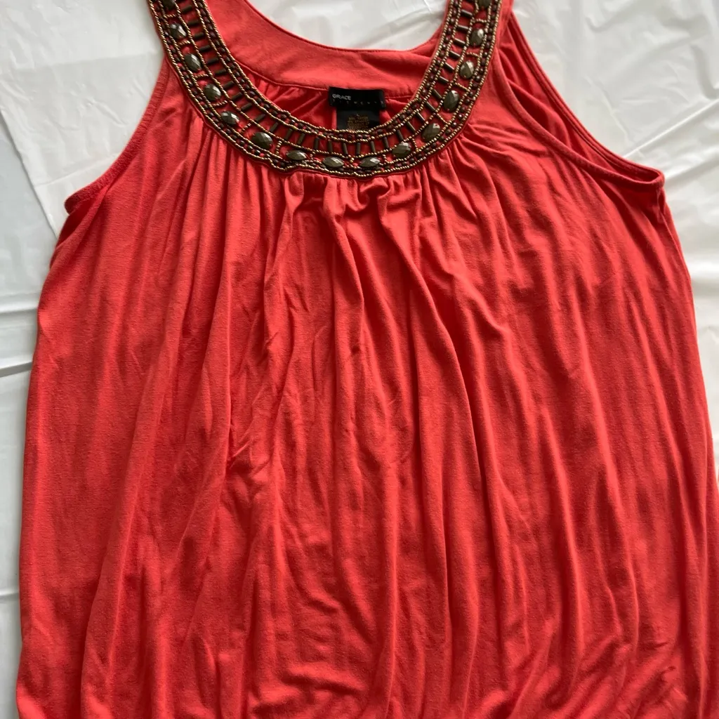Grace Elements  Tank with Round Beaded Neckline Size L Orange EUC - Image 3