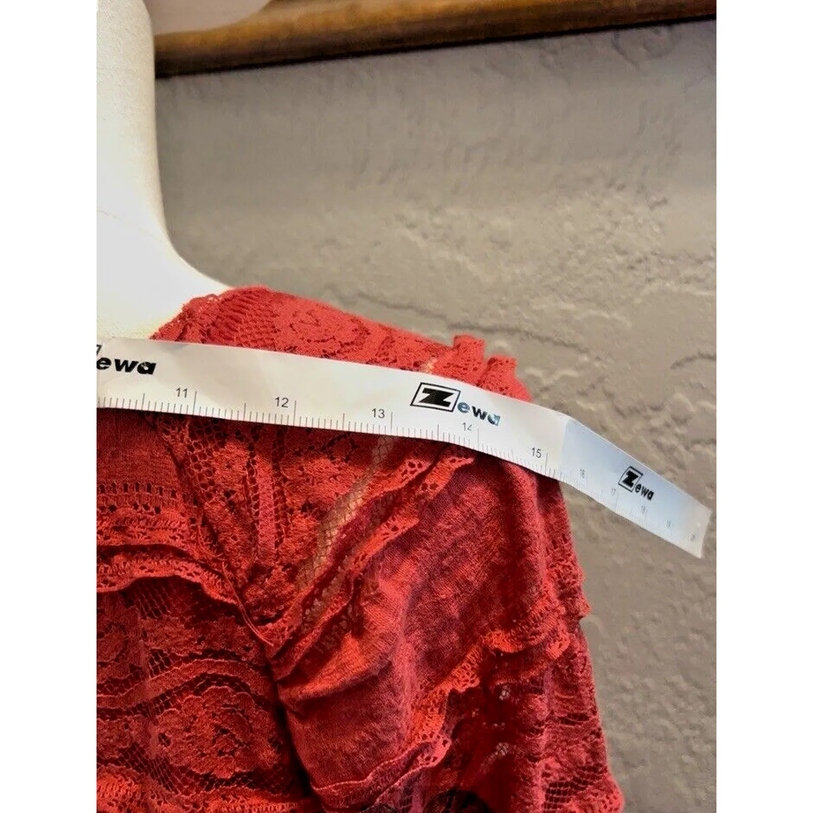 Chris McLaughlin Women Dress SZ 12 Coral Lace Crochet 3/4 Bell Sleeve Scoop Neck Pink - Image 8