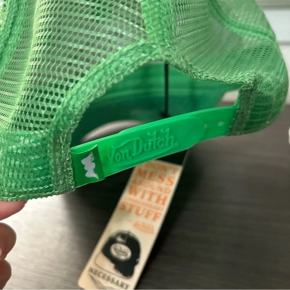 Von Dutch  Trucker Hat Lime Green Velvet Embroidered Logo Patch Snapback Cap - Image 6