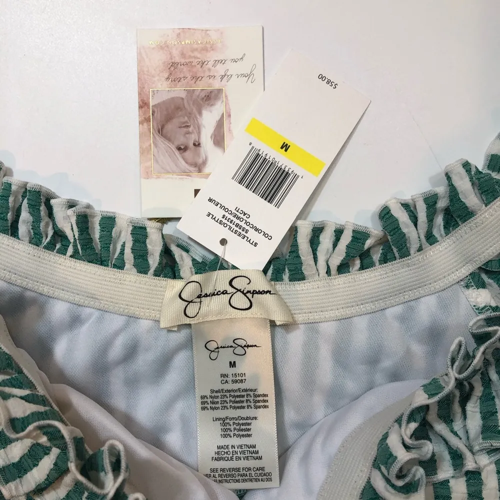 Jessica Simpson Gathered Off the Shoulder Swim Bandeau green - Image 2