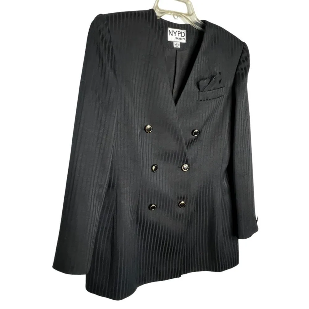 Vintage NYPD Direct Double Breasted Black Blazer‎ Size 12 - Image 5