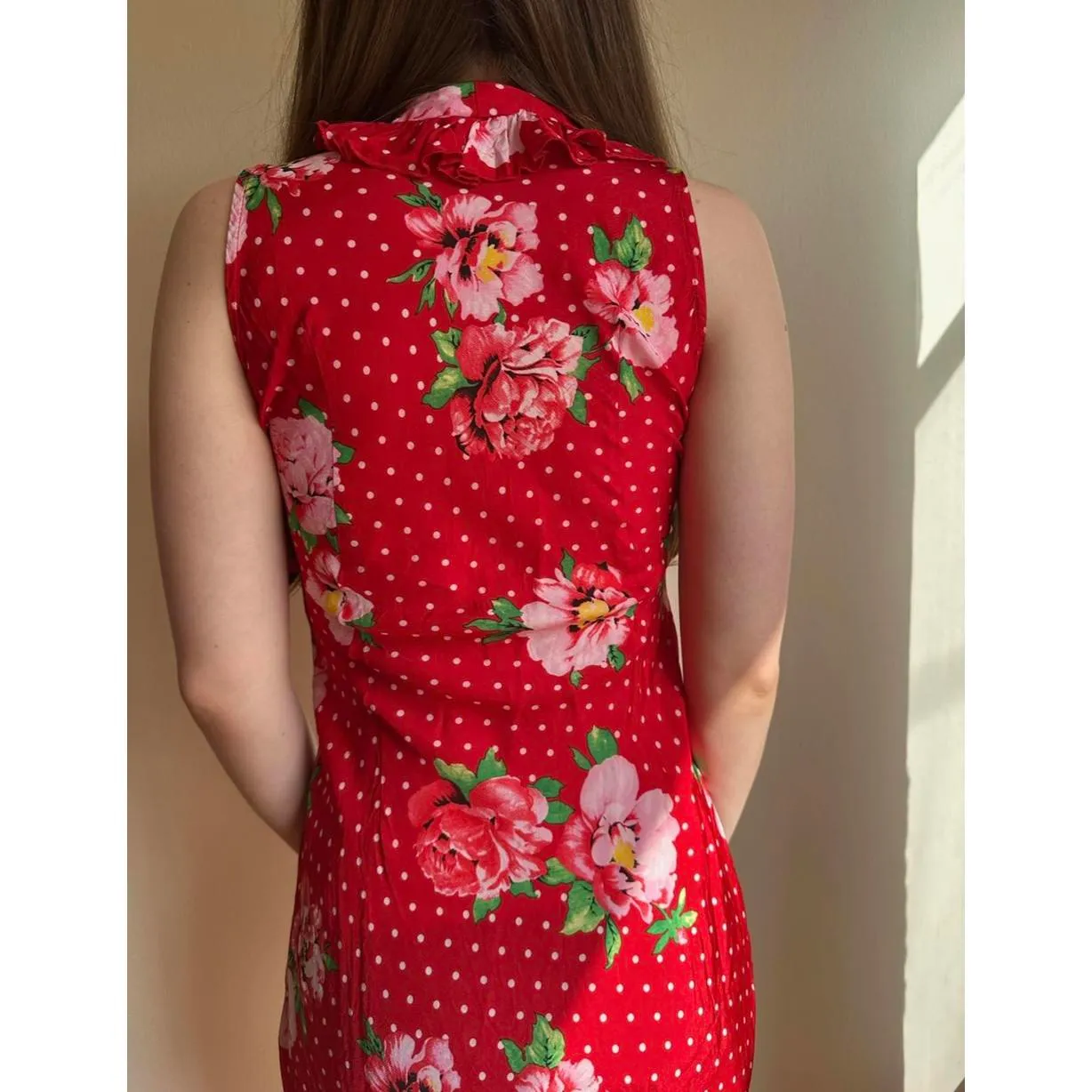 Morgan de Toi Red and White Polka Dot Floral Mini Dress Size M - Image 4