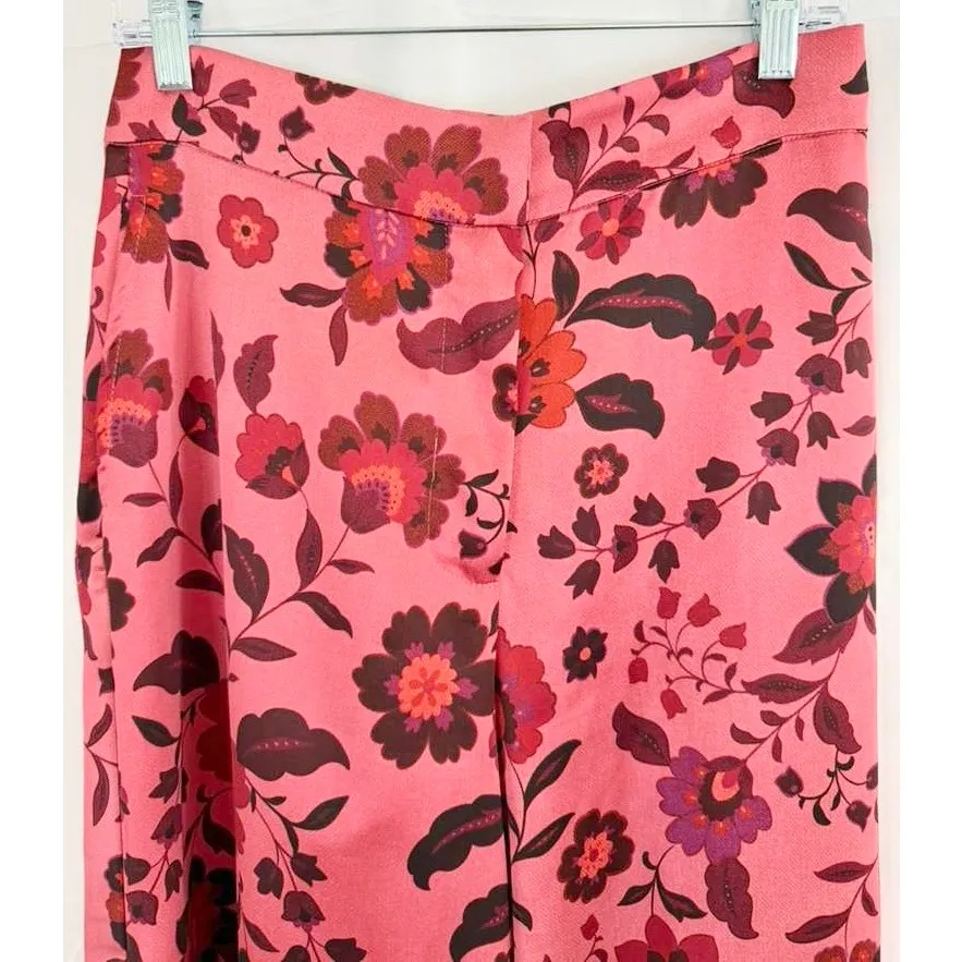 House of Harlow 1960 Pink Floral Satin High Waisted Wide Leg palazzo Pants sz. M Size M - Image 4