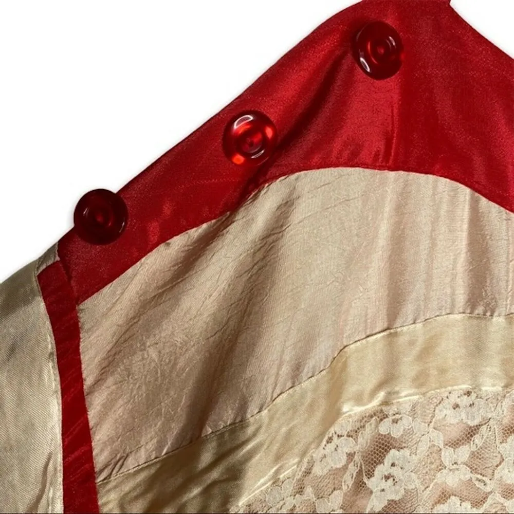 Vintage 1960's Cottage Blossom Red Lace Shirt Blouse One Size Made in Australia Size L - Image 5