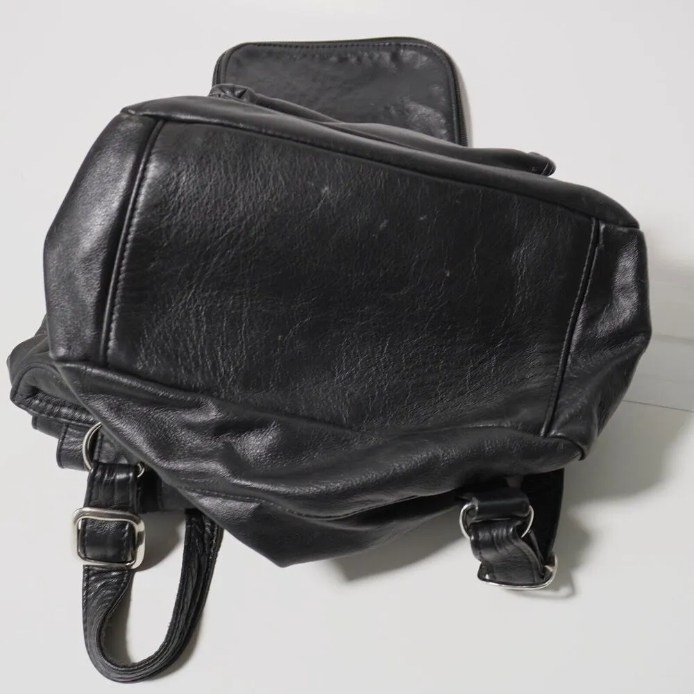 VTG 90s Gold Duck Black Leather Backpack Adjustable Straps Travel Grunge Vintage - Image 7