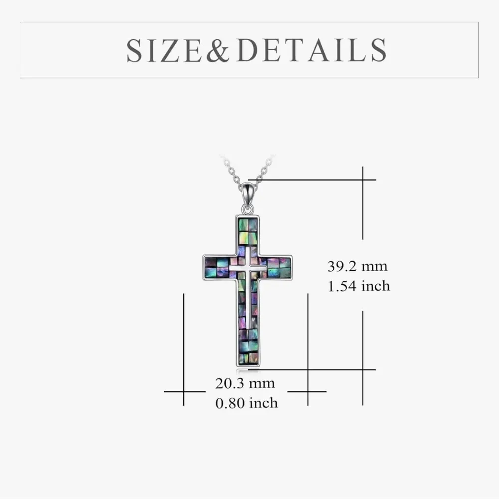 Sterling Silver Cross Pendant with Iridescent Accents - Image 4