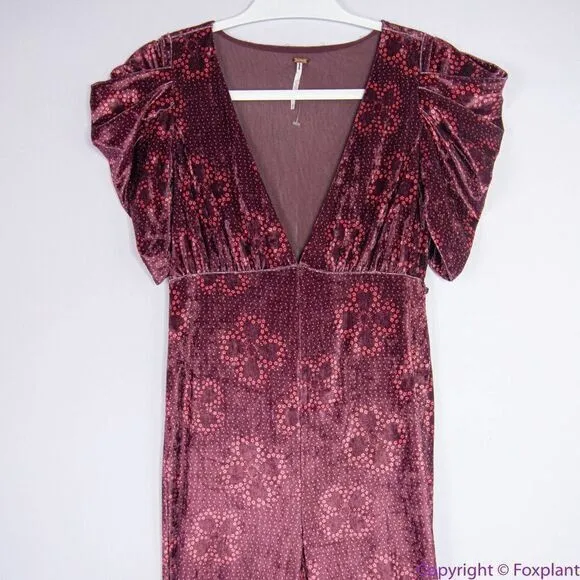 NEW Free People Rosaline Jumpsuit velvet floral print,‎ XS - Image 6