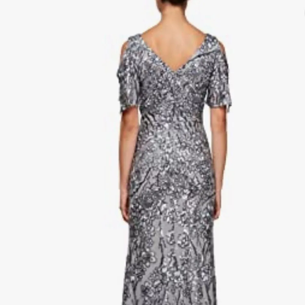 ALEX Evening Stretch Lace Cold Shoulder Gown - Image 3