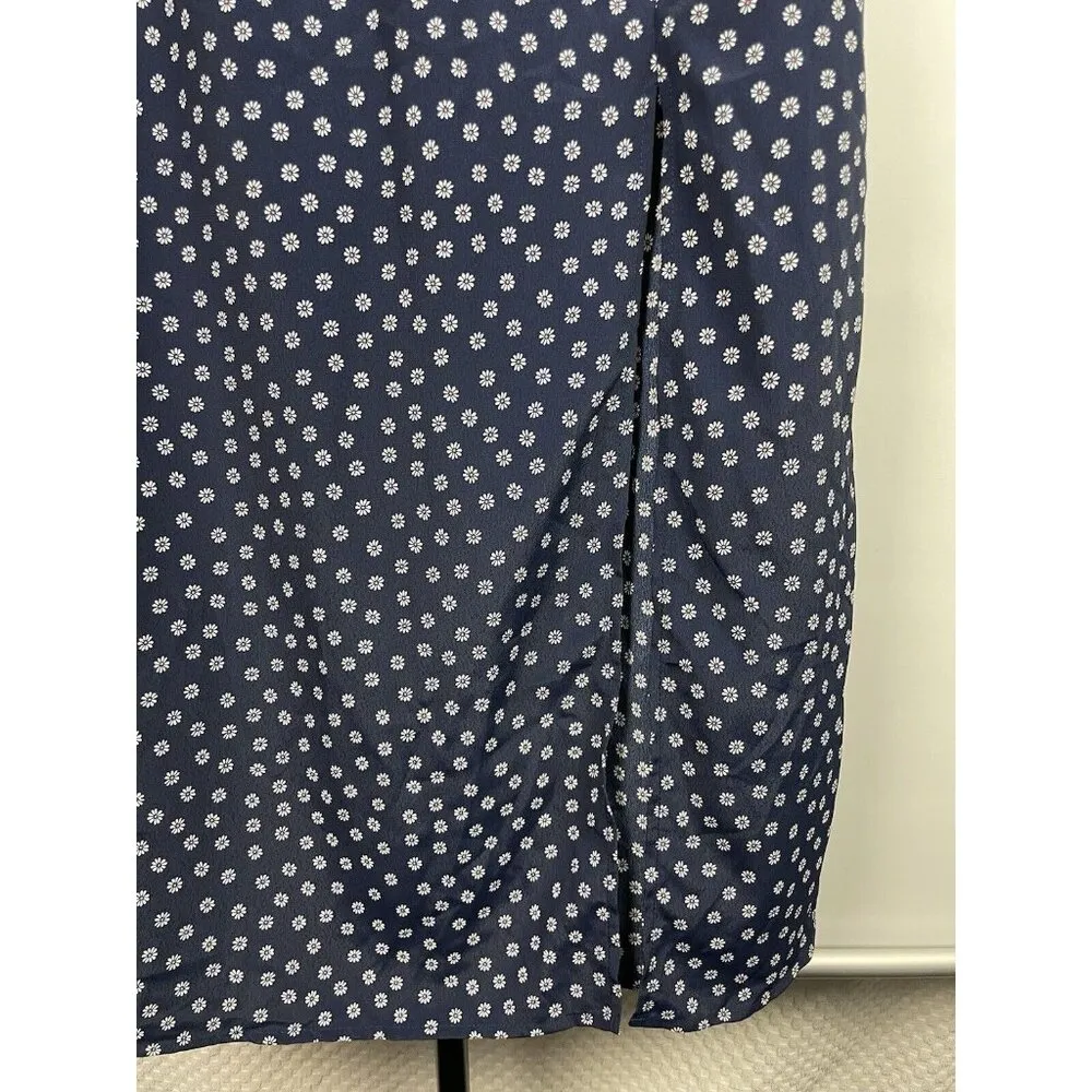 Sanctuary Navy Blue Daisy Floral Midi Pull On Front Side Slit Slip Skirt Size XL - Image 5