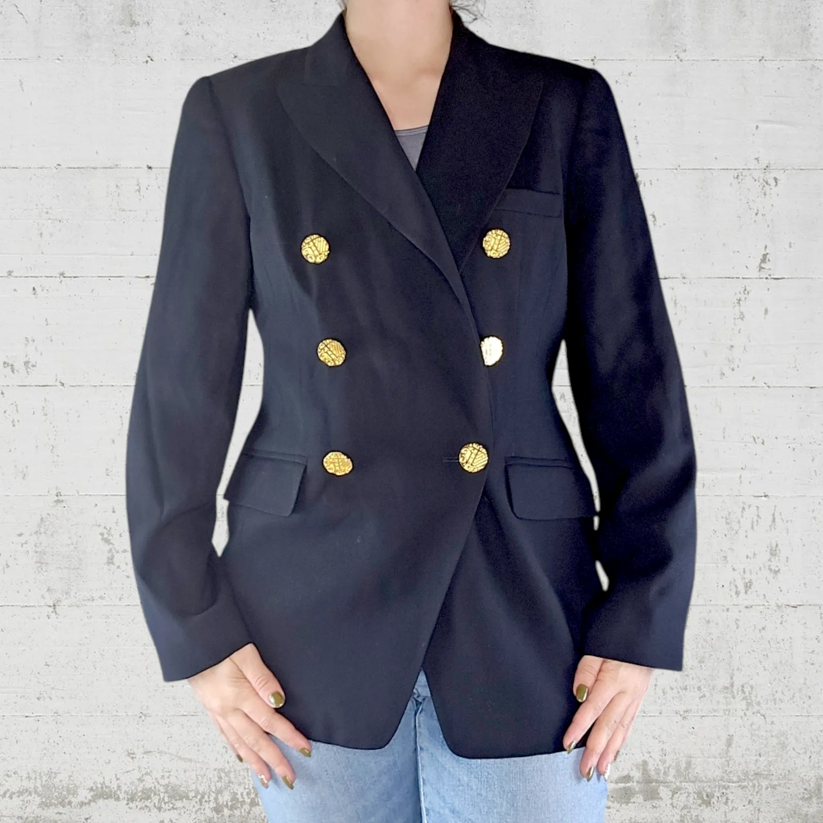 80s Vintage Black Double Breasted USA Made Deadstock Wool Blend Blazer Size 6 - Image 11