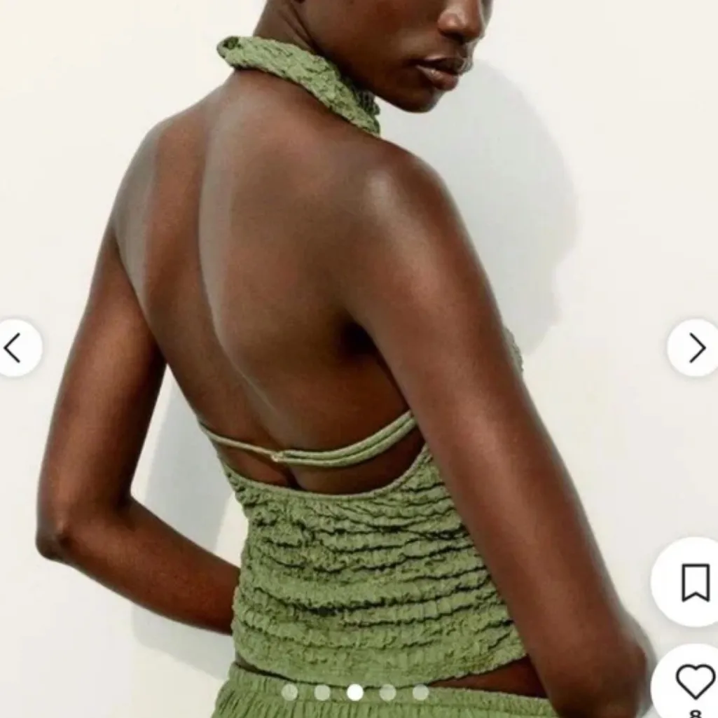 Zara Green Smocked High Neck Open Back Tank Top - Image 2