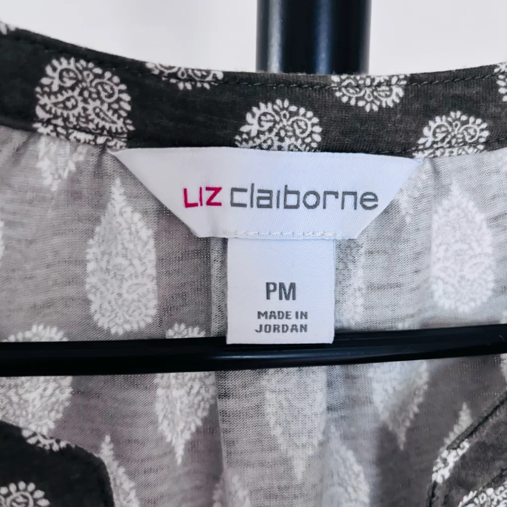 Liz Claiborne size MP olive green with a white teardrop or paisley-like print - Image 7