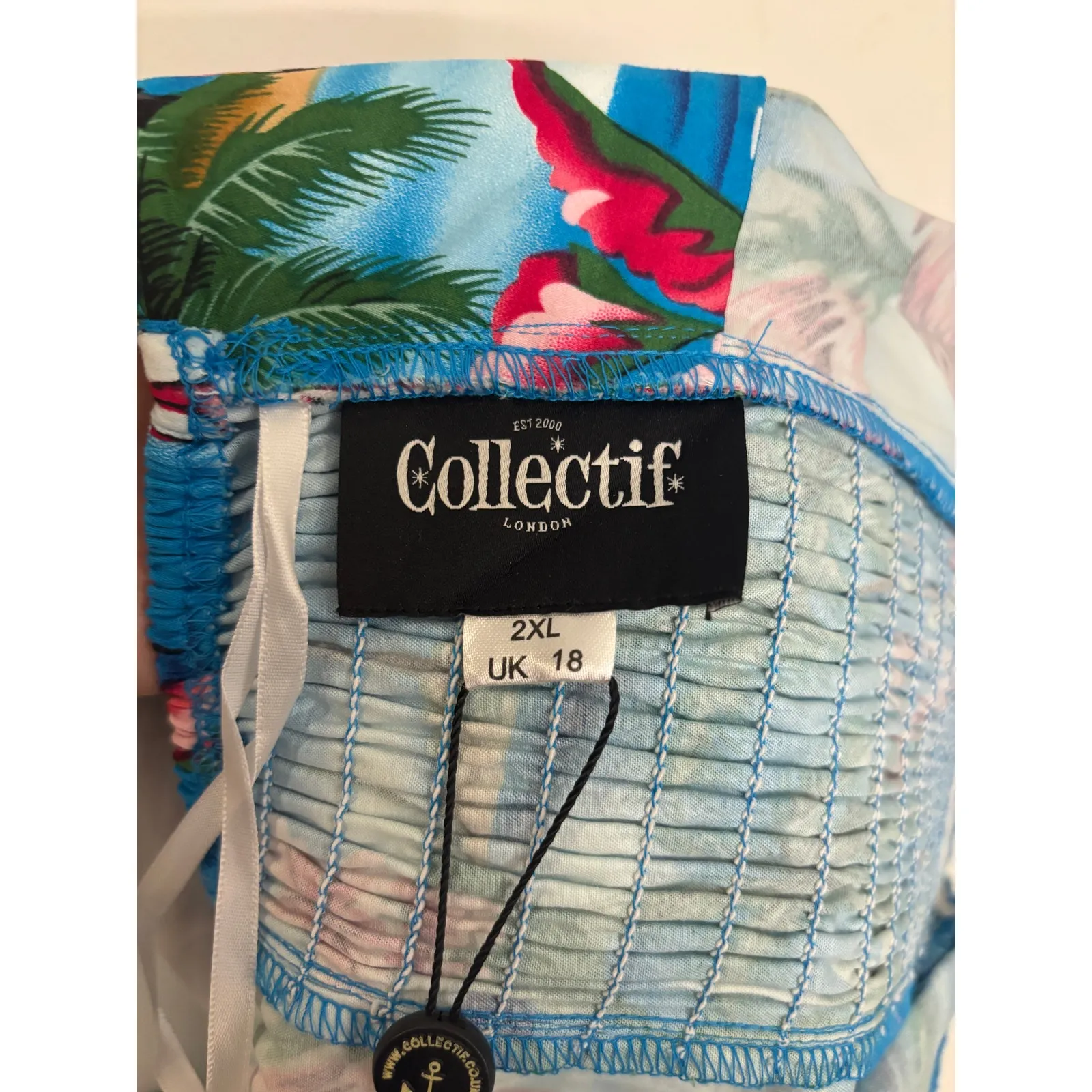 Collectif Top Womens 14 Ursula Flamingo Island Strapless Peplum Blue Retro NWT - Image 6