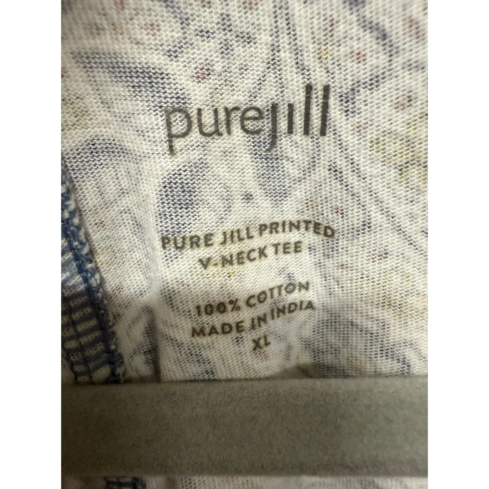 J. Jill Pure Jill Cotton Long Sleeve Navy Floral Print VNeck Size XL Boho Casual Blue - Image 5