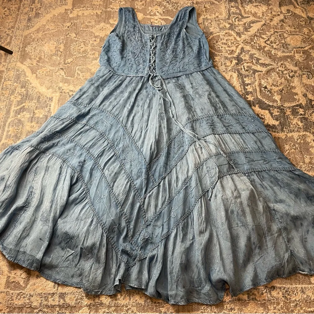 Elegant Blue Sleeveless Dress Denim Rayon Cowboy Size M - Image 2