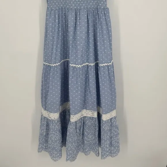 Shabby Chic Maxi Dress‎ Size 12 Blue Lace Trim Tie Strap Cottagecore Prairie - Image 10