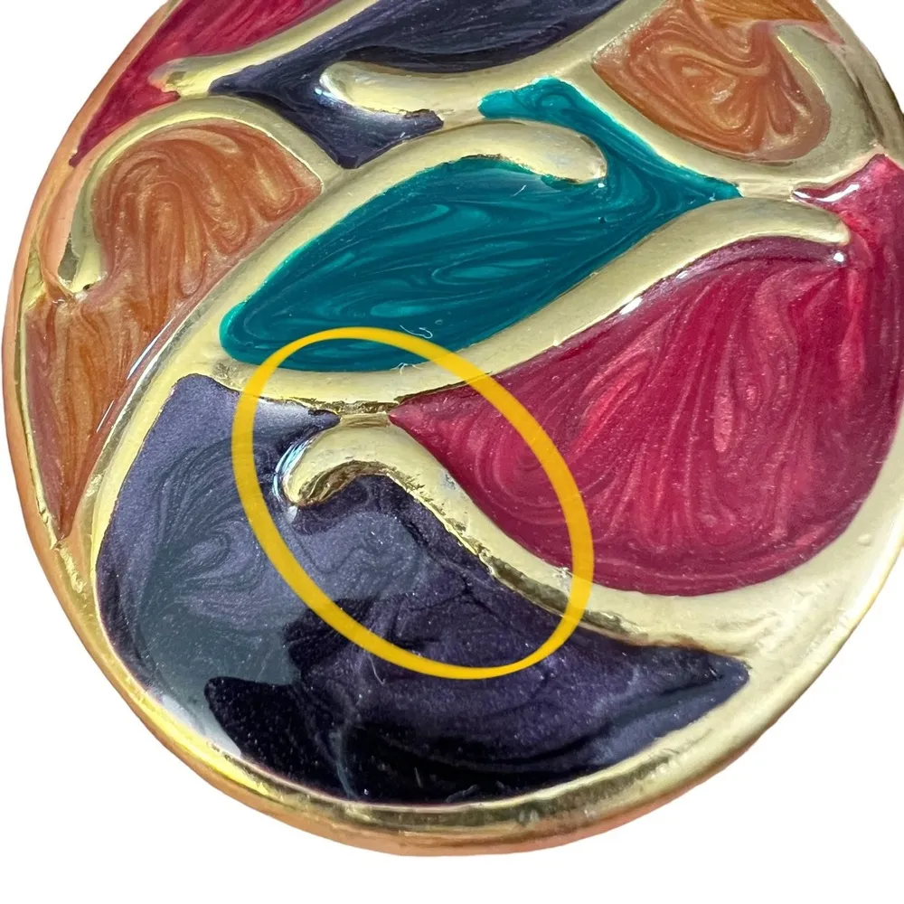 Vintage 80s 90s Swirly Enamel Gold Tone Oval Belt Buckle - Image 4
