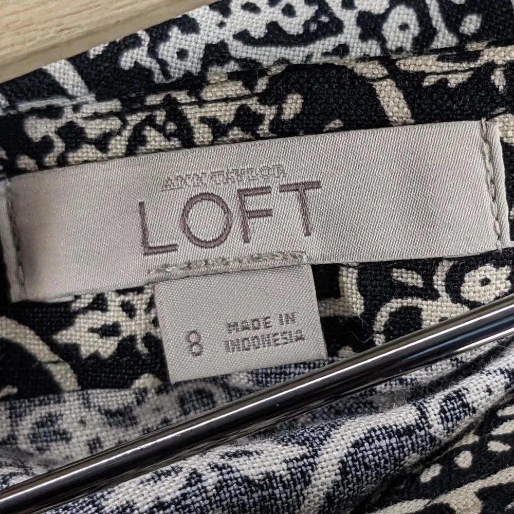 LOFT  Brocade Linen Skirt‎ Womens Size 8 Pleated Print Mini Black - Image 3