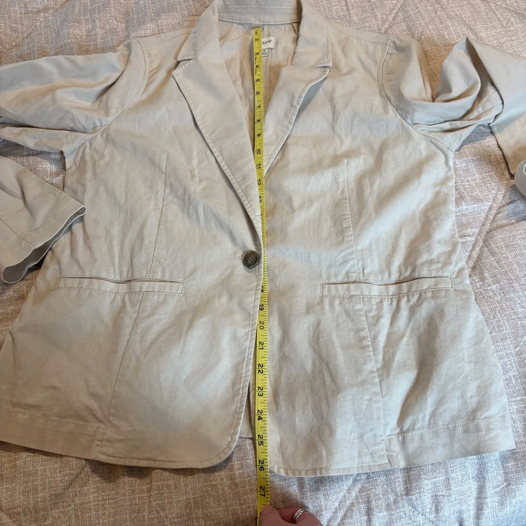 J. Crew Linen Cotton 1-Button Blazer Cream Coastal Preppy Academia Women 14 - Image 6