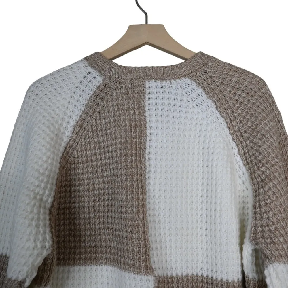 T Tahari Womens 2X Checker Board Pullover Sweater in Camel and Ivory NEW - Image 5