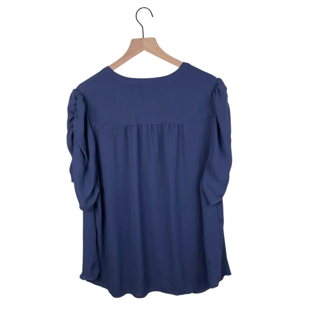Torrid Harper Georgette Ruched Short Sleeve Blouse Blue Plus Size 3X Business - Image 3