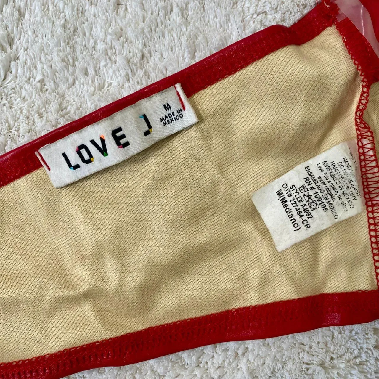 Love J Red Faux Leather Y2K Handkerchief Triangle Open Back Crop Top M - Image 6