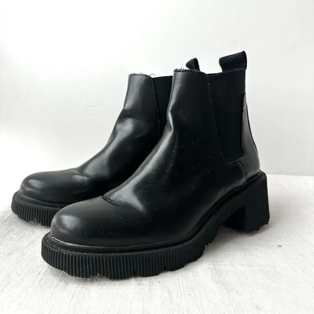 Zara Lug Sole‎ Ankle Platform Boots Black Size 38 Chunky Heel US 7.5 - Image 2